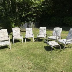 Set Of 6 Patio Chairs With Cushions & 2 Ottomans