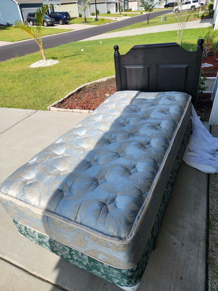 Twin XL Bed Headboard Frame Box Spring And Mattress Good Shape Pet And Smoke Free 