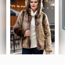Donna Salyers Fabulous Furs Puma Hooded Couture Faux Parka Coat Size M