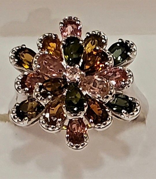 3.60ctw Brand New Genuine Multi Tourmaline Ring. Size 7.