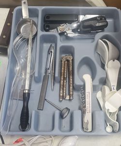 Assorted Kitchen Utensils with Gray Drawer Organizer