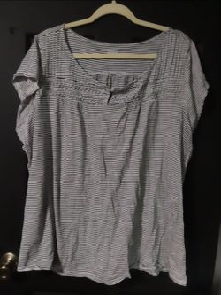 Lands' End Women's 3X Shirt Top Black White Striped Short Sleeve