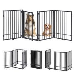 HIDOG Metal Freestanding Dog Gate With Door, Extra Wide 81", 31" Height Foldable Dog Gates For Doorways