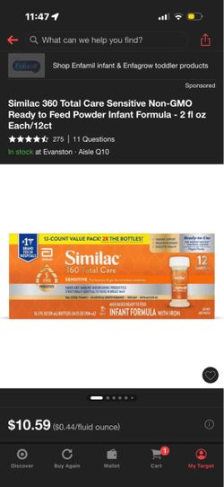 Similac 360 Total Care Sensitive Non-GMO Ready to Feed Powder Infant Formula - 2 fl oz