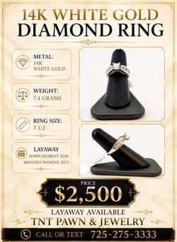 14K White Gold Diamond Ring – 7.4 Grams – Size 7 – Ask for David
