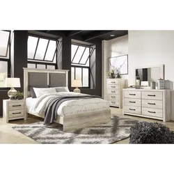 Cambeck Queen Upholstered Panel Bed with Mirrored Dresser Vast Clearance Event