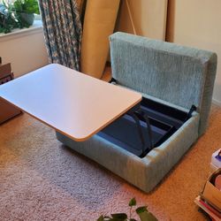 Beautiful SAGE COLORED OTTOMAN WITH POP OUT TABLE...size 25 Deep 33 Wide 16 Tall..Really Got To Se To Appreciate It!!..Love This Ottoman/Table Idea!..