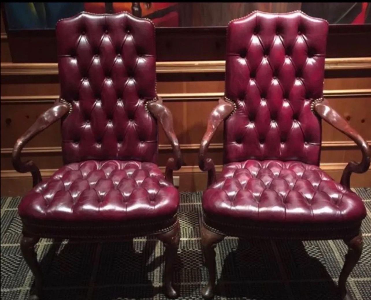 Antique Kesington Tufted Gooseneck Chairs By Hancok and Moore
