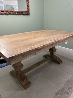 Rustic Wood Trestle Dining Table and Chairs