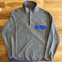 Patagonia Men’s Lightweight Synchilla Snap-T Fleece Pullover, Large, Nickel / Passage Blue, New 
