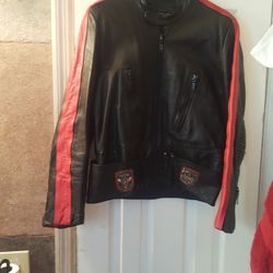  Echt Leer Black And Red Leather Jacket Use Size 40 Like New Very Good Condition