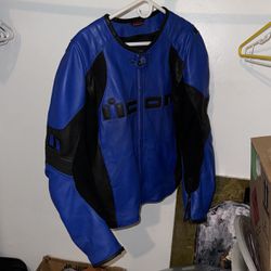 Icon Blue Leather Motorcycle Jacket 