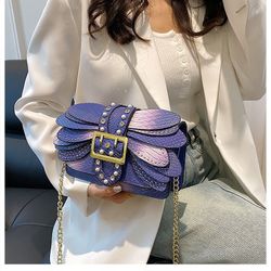 Luxury Purple Butterfly Pearl Embellished Crossbody Bag with Gold Chain Strap