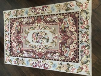 French Rose Needlepoint Tapestry Rug 48x71