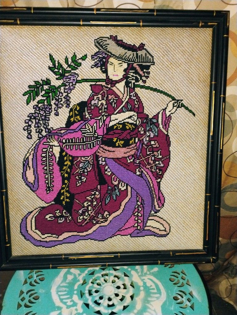 Framed Oriental Needle Point