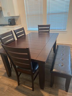 Dark Brown Table with Bench