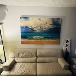 Beige Leather Sofa  5f 9”