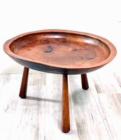 Hand-Carved Wooden Tripod Bowl Table From Africa