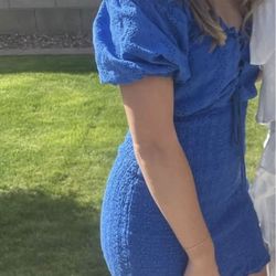 Blue off the shoulder Mini Dress, small, rouched