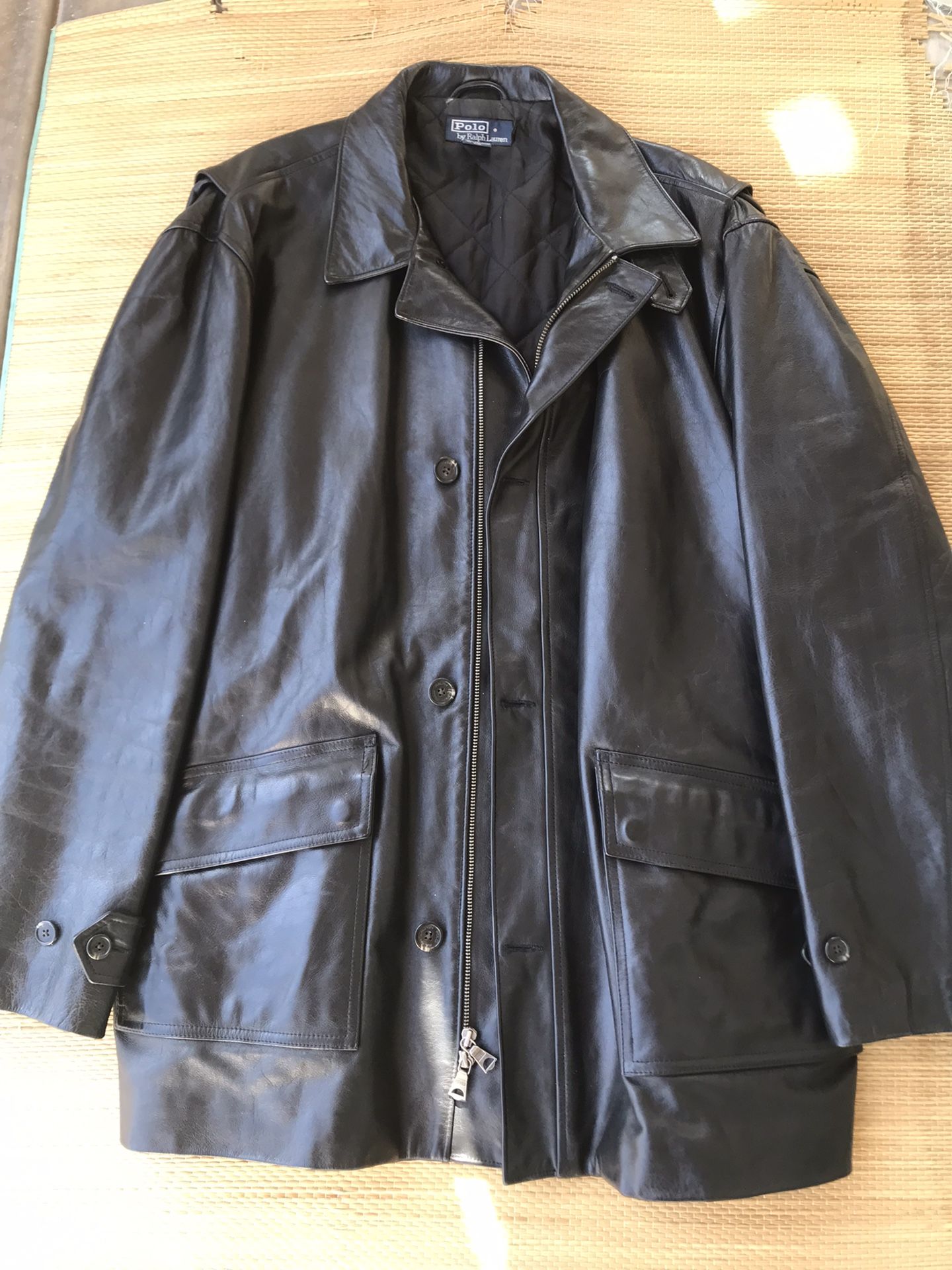Vintage Ralph Lauren Polo Black Leather Quilled Jacket XL
