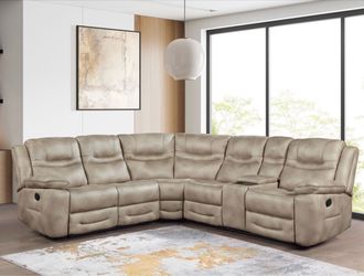 Camel Color Fabric Reclining Sectional Sofa