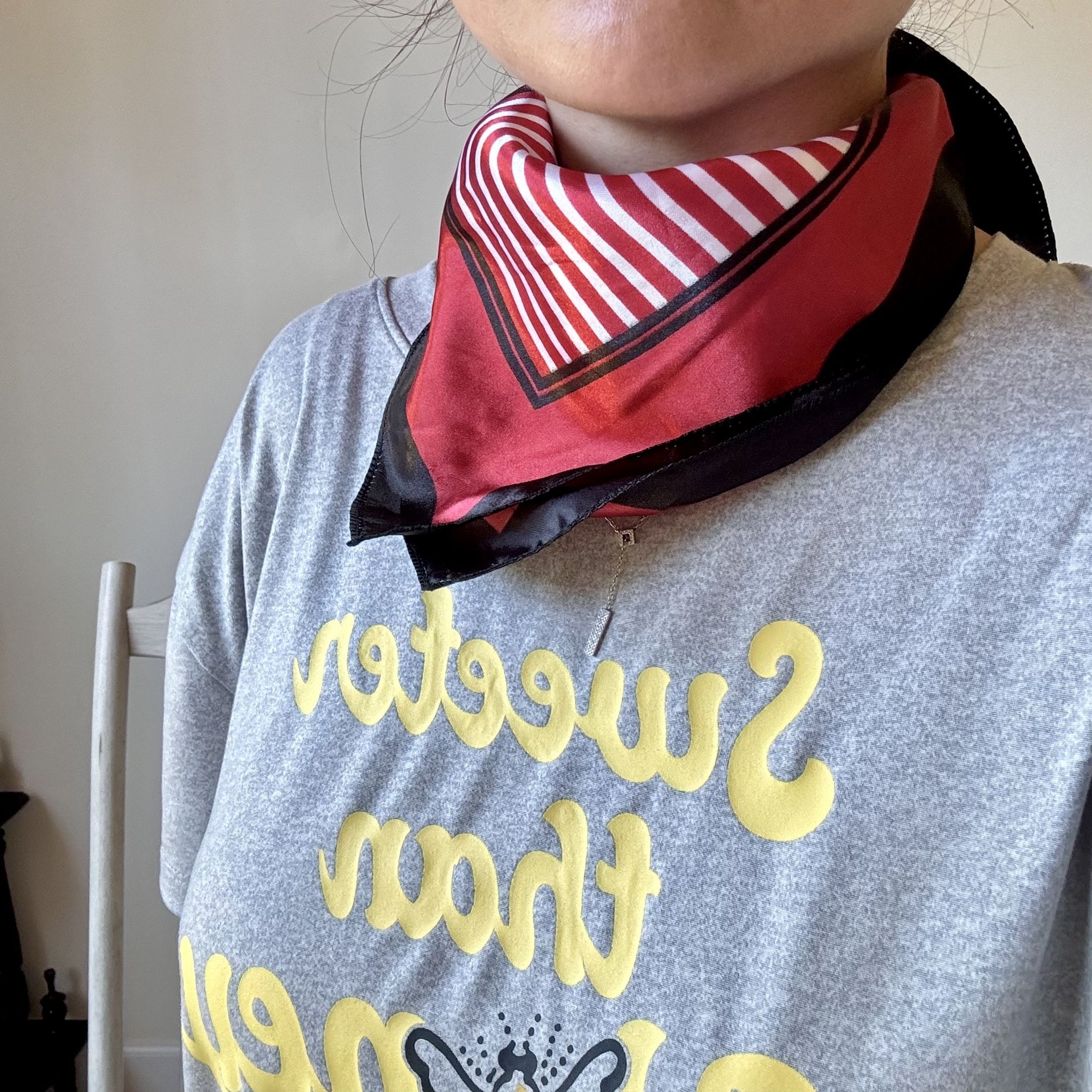 Red patterned silk scarf