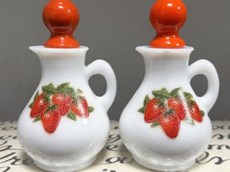 Vintage AVON Strawberries & Cream Bath Foam 70’s Collector Glass Bottle Set 4 oz