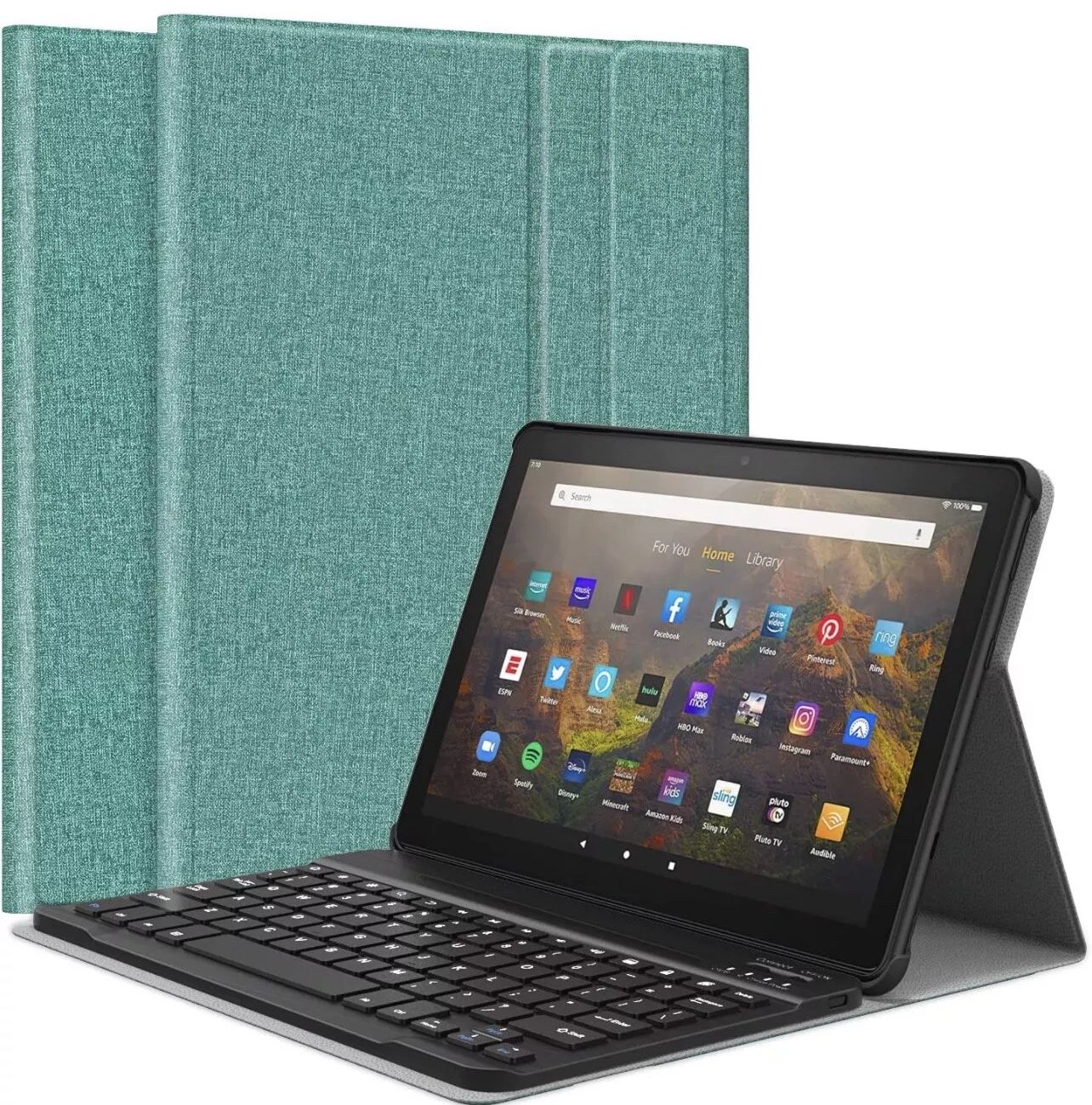MoKo Keyboard Case Fits All-New Kindle Fire HD 10 & 10 Plus Tablet (11th Generation, 2021 Release) 10.1",PU Tablet Cover Shell Case with Removable Wir