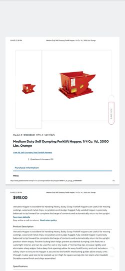 Medium Duty Self Dumping Forklift Hopper