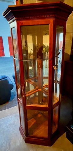 Cherry Wood Lighted Curio Display Cabinet