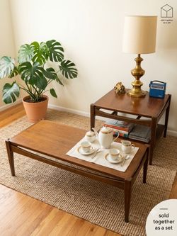 Vintage Mid Century Modern Walnut Coffee Table & End Table Set Danish Style MCM