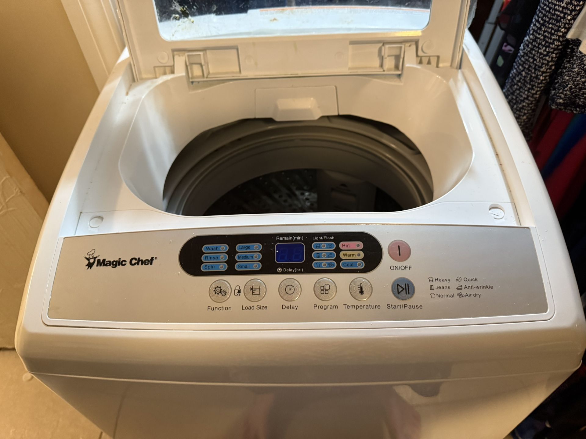 Magic Chef 1.6 cu. ft. Top Load Portable Washing Machine. This compact, fully automatic washer is designed for small spaces like apartments or RVs. 