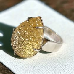 Gorgeous Handcarved Honeycomb Citrine Ring