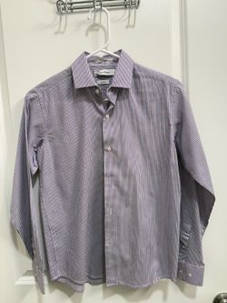 Calvin Klein purple striped slim fit boys size 12  dress shirt long sleeve