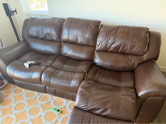 Brown Leather 3-Seat Reclining Sofa