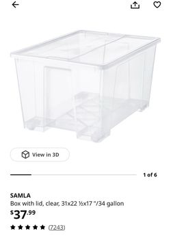IKEA SAMLA Clear Storage Box with Lid 34 Gallons