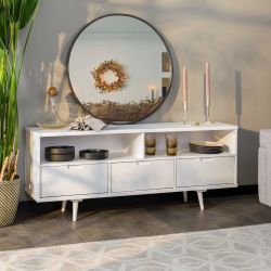 White Mid-Century TV Stand Entertainment Center with 3 Drawers - New