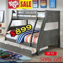 Twin Full Twin antique Bunkbed with Orthopedic Mattress