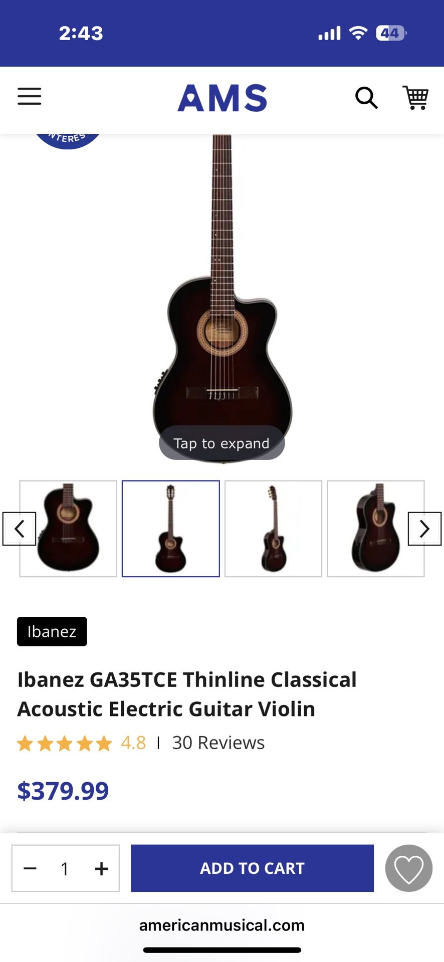 Ibanez GA35TCE Thinline Classical Acoustic Electric Guitar