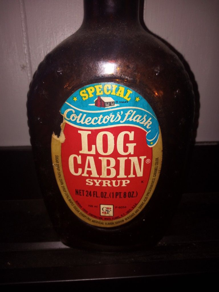 Vintage Flask Limtes Log Cabin Syrup And Democrat Flask