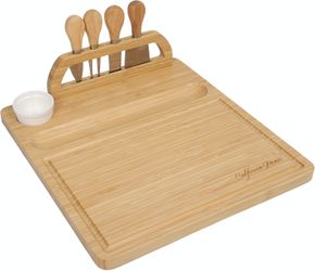 California Picnic Cheese Board and Knife Set - Wine Board - Organic Bamboo Wood Charcuterie Platter Serving Board Cheese Tray with Cutlery - Includes 