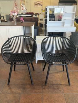 🔥Set of 2💰Modern Accent Chair–Black Outdoor Patio Chairs ,Lounge Chairs for Balcony or Garden ,Weave Design – Stylish and Comfortable Seating for Ba