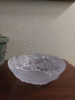 Glass bowl with cherries echetched