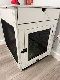 Dog Crate Furniture with Drawer – Marble Print