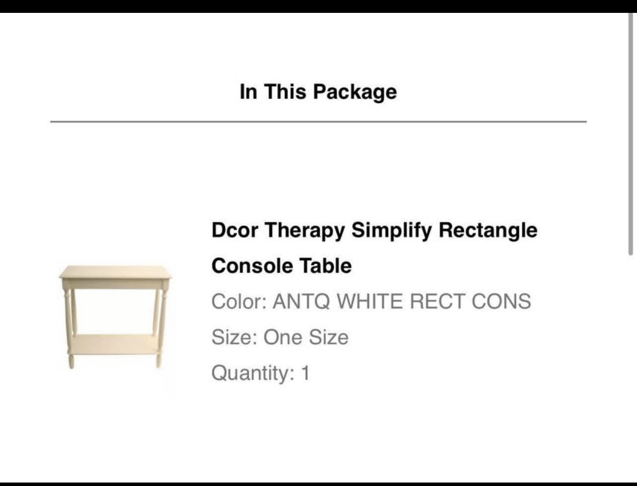 In Original Packing New Dcor Therapy Simplify Rectangle Console Table.