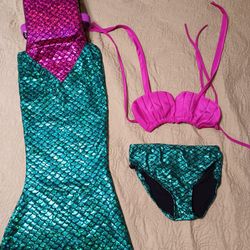 Girls 6x Mermaid Swimsuit W Floaties And Tail