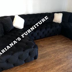 New Black Velvet Sectional Tufted 135x70