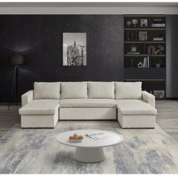 Pull Out Sleeper Sectional Sofa Beige Storage Chaise Lounge Sofa
