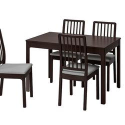Ikea Dark Brown Dinning Set with 4 chairs & cushions