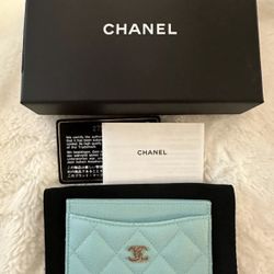 Chanel card holder light blue